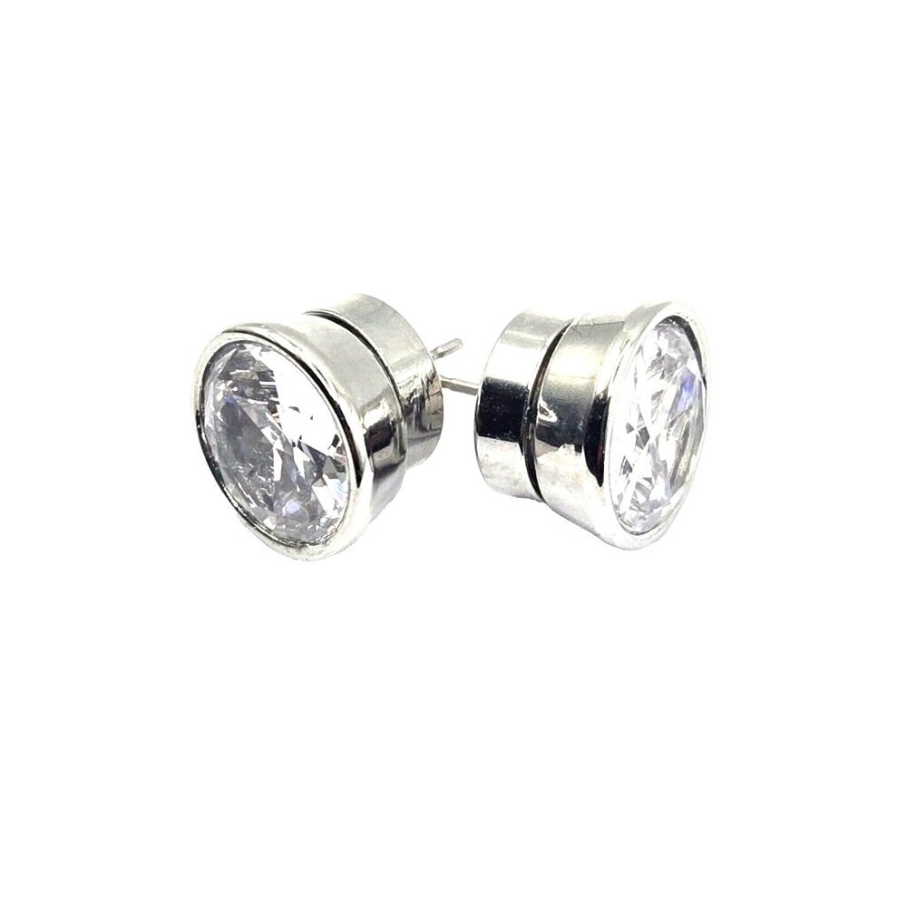 Michael Kors Signed Sparkling Crystal Rhinestone Silver Earring 1/2 inch Studs